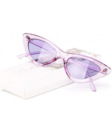 Cat Eye Retro Vintage Narrow Cat Eye Sunglasses for Women Clout Goggles Plastic Frame - A-clear Purple - CX18C8H62MZ $18.70