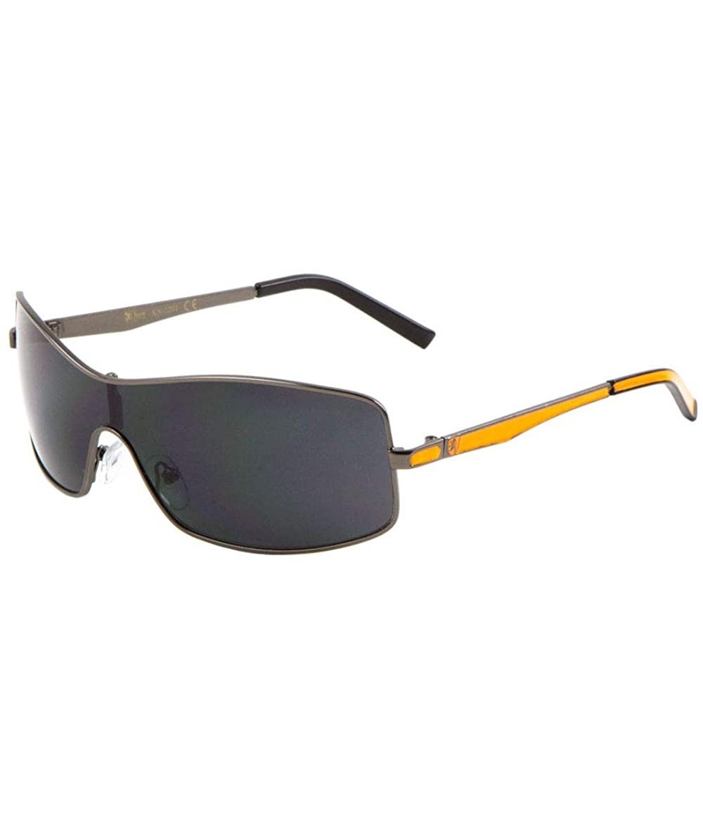 Rectangular Color Temple Curved Rectangular Shield Lens Sunglasses - Black Gunmetal Orange - CJ199H2TZYQ $35.07