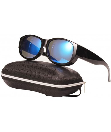 Goggle Fitover Polarized Sunglasses for Women Men-Wrap around sunglasses-UV400 protection - Black/Blue Mirrored - CD18QK48RI2...