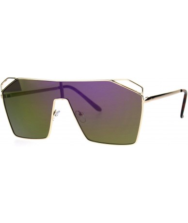 Oversized Super Oversized Sunglasses Square Open Cut Corners Shield Frame Mirror Lens - Gold (Purple Mirror) - CN1874HX5Z9 $2...