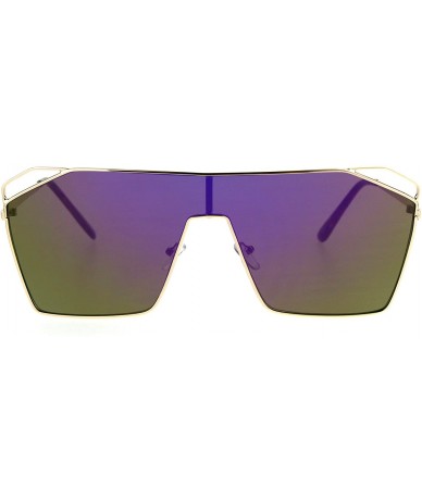 Oversized Super Oversized Sunglasses Square Open Cut Corners Shield Frame Mirror Lens - Gold (Purple Mirror) - CN1874HX5Z9 $2...