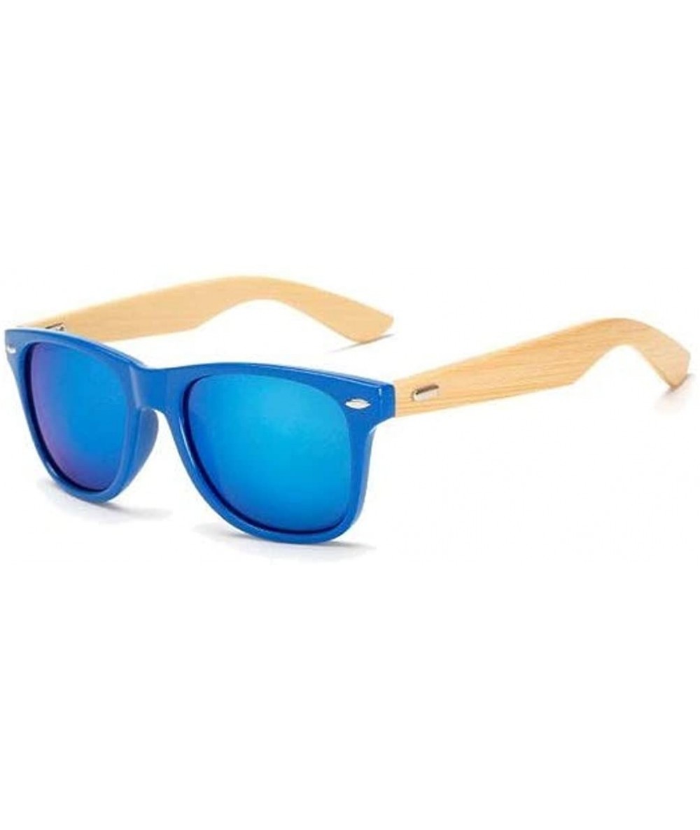 Oversized Retro Bamboo Wood Vintage Sport Fashion Mirror Designer Shades Sunglasses - Blue - CR18HD78Q6O $20.54