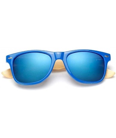 Oversized Retro Bamboo Wood Vintage Sport Fashion Mirror Designer Shades Sunglasses - Blue - CR18HD78Q6O $20.54