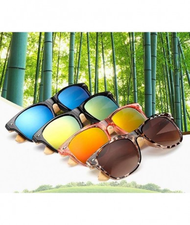 Oversized Retro Bamboo Wood Vintage Sport Fashion Mirror Designer Shades Sunglasses - Blue - CR18HD78Q6O $20.54