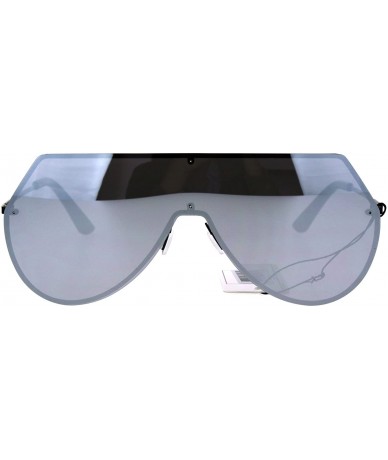 Oversized Racer Rimless Shield Oversize Futurism Robotic Metal Sunglasses - Silver - CU182SSG5TH $23.23