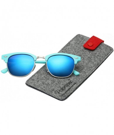 Semi-rimless Unisex Retro Classic Stylish Malcom Half Frame Polarized Sunglasses - Aqua Teal - Ice Blue - CS187UIAC4C $23.05