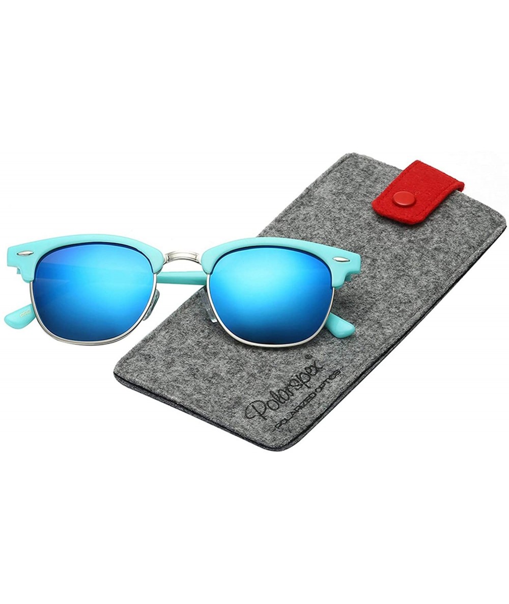 Semi-rimless Unisex Retro Classic Stylish Malcom Half Frame Polarized Sunglasses - Aqua Teal - Ice Blue - CS187UIAC4C $23.05