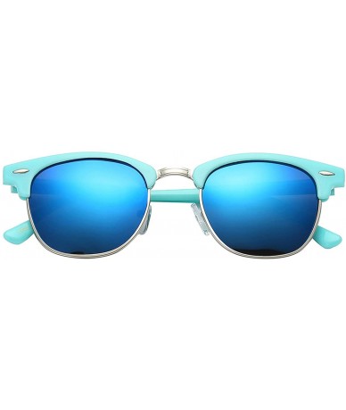 Semi-rimless Unisex Retro Classic Stylish Malcom Half Frame Polarized Sunglasses - Aqua Teal - Ice Blue - CS187UIAC4C $23.05