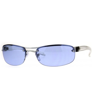 Rectangular Mens Rimless Narrow Rectangular Oval Designer Sport Warp Sunglasses - Blue - CE189LQ6N27 $23.10