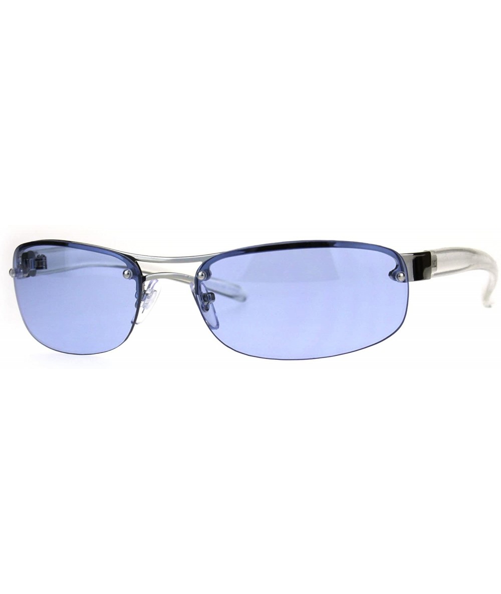 Rectangular Mens Rimless Narrow Rectangular Oval Designer Sport Warp Sunglasses - Blue - CE189LQ6N27 $23.10