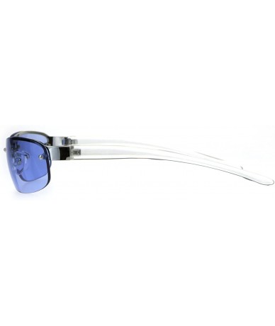 Rectangular Mens Rimless Narrow Rectangular Oval Designer Sport Warp Sunglasses - Blue - CE189LQ6N27 $23.10