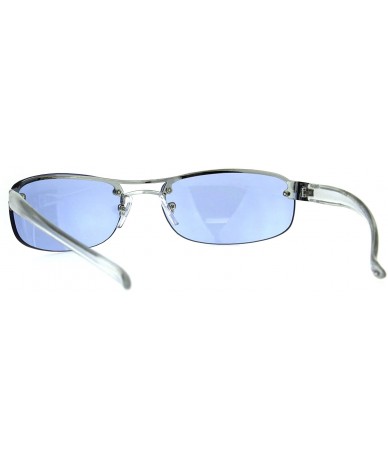 Rectangular Mens Rimless Narrow Rectangular Oval Designer Sport Warp Sunglasses - Blue - CE189LQ6N27 $23.10