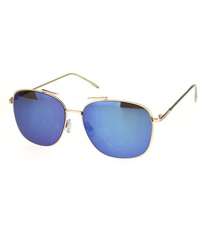 Rectangular Womens Rectangular Boyfriend Style Officer Racer Metal Rim Sunglasses - Gold Blue Mirror - CF18RQX9D0T $23.04