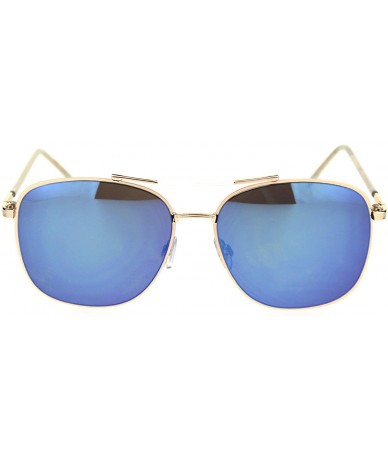 Rectangular Womens Rectangular Boyfriend Style Officer Racer Metal Rim Sunglasses - Gold Blue Mirror - CF18RQX9D0T $23.04