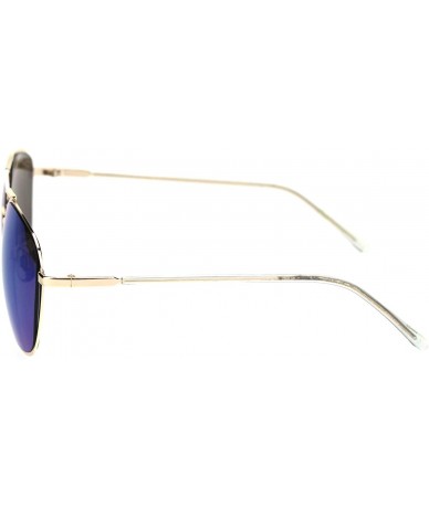 Rectangular Womens Rectangular Boyfriend Style Officer Racer Metal Rim Sunglasses - Gold Blue Mirror - CF18RQX9D0T $23.04