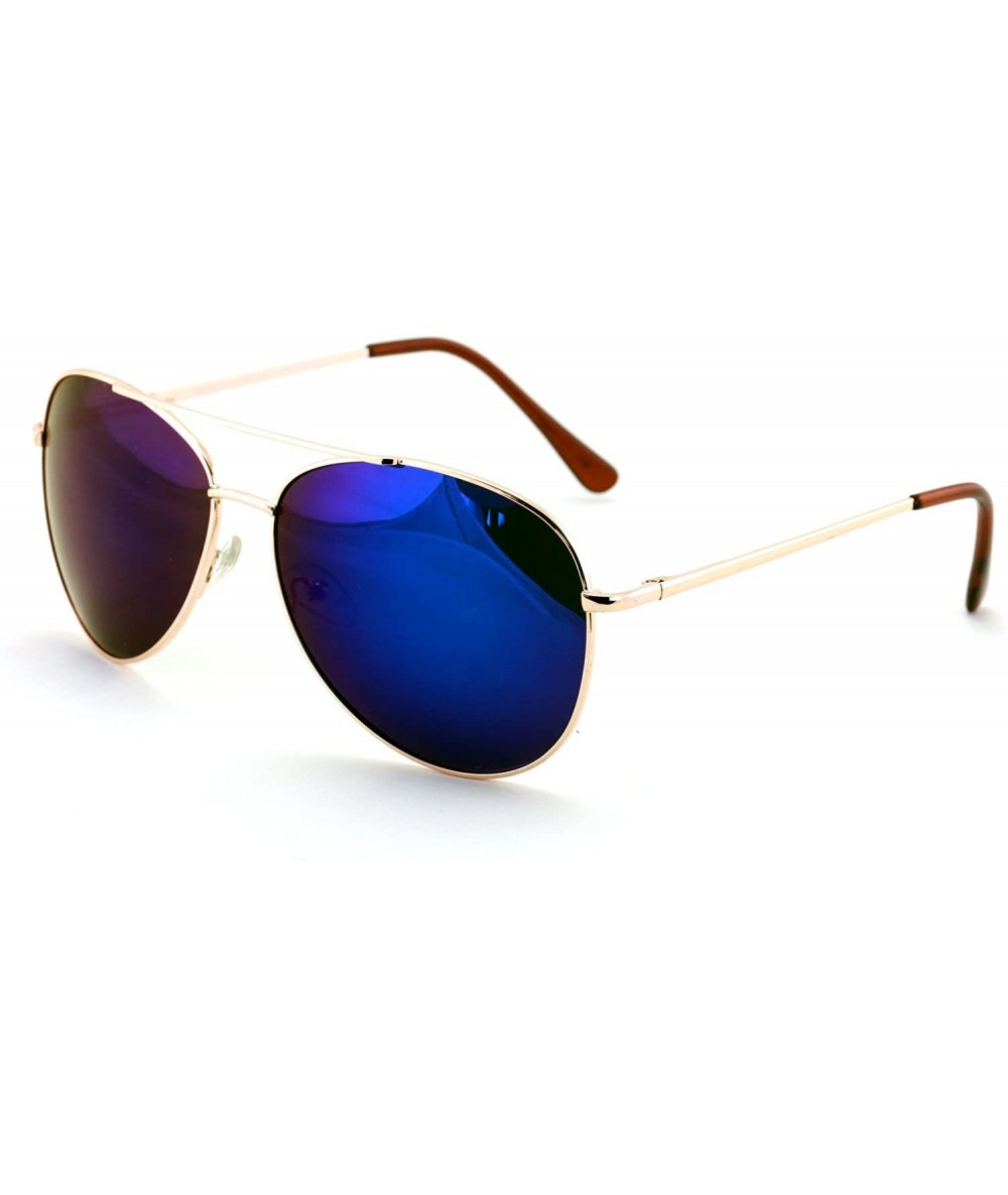 Aviator Polarized Mirror Aviator Sunglasses With Spring Hinge - Adult Standard Size - Lighweight - Gold Blue - CI18DI50WNQ $2...