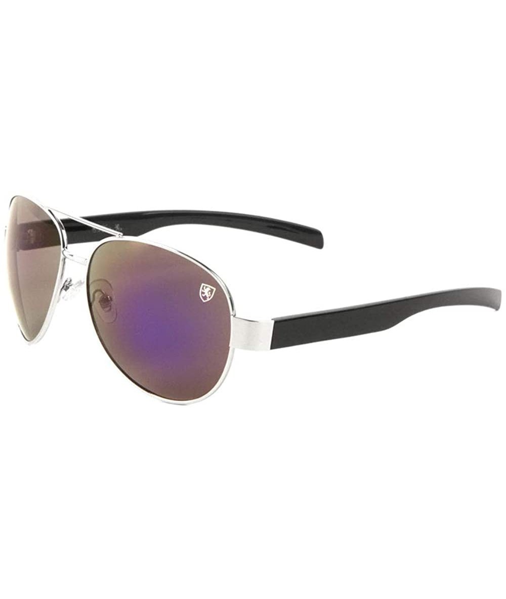 Aviator Color Mirror Straight Temple Classic Aviator Sunglasses - Purple Silver - C8199H2UDAH $35.70