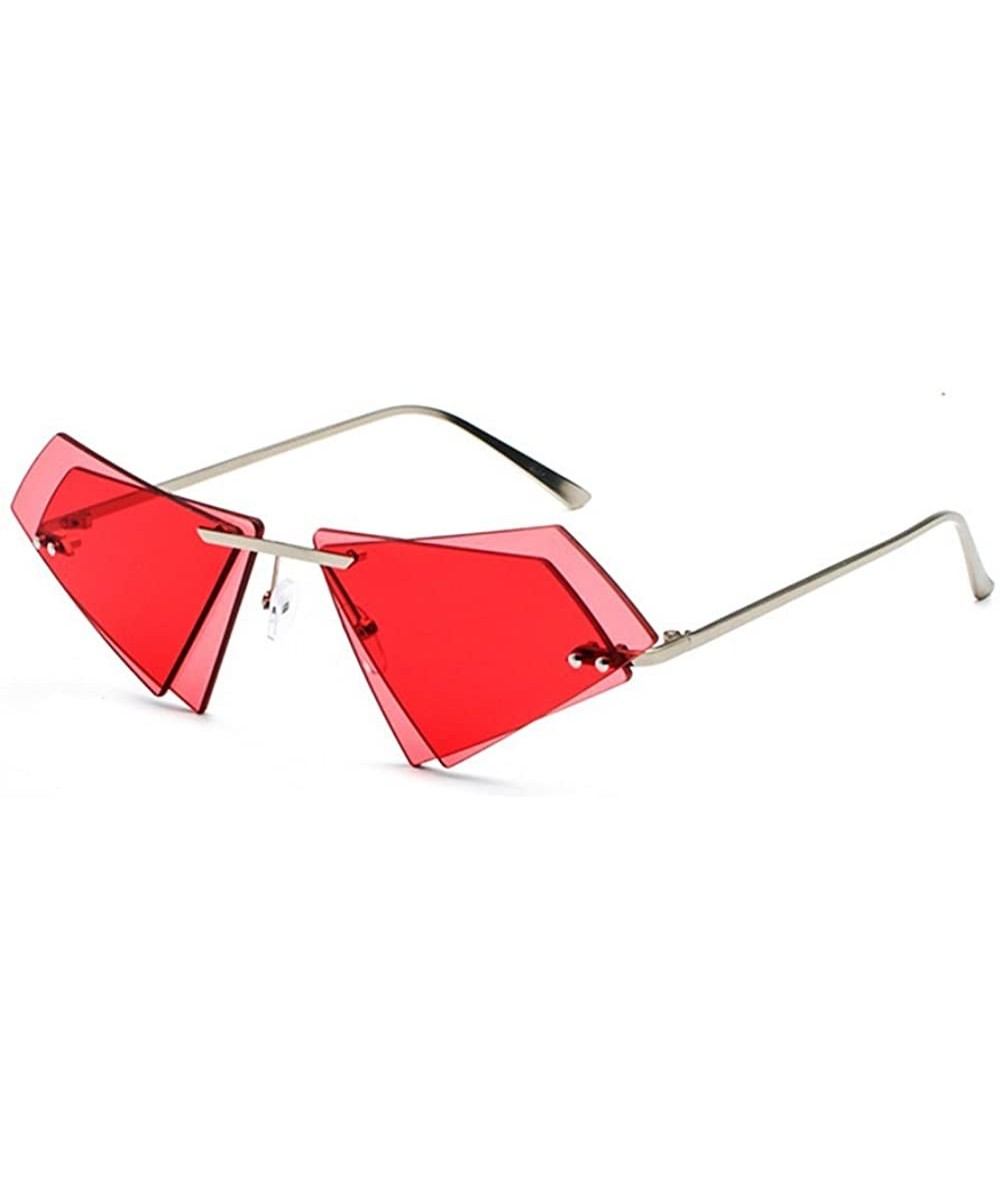 Rimless personality irregular double-layer triangle frameless retro unisex sunglasses - Red - CD18GOAZYHY $22.69