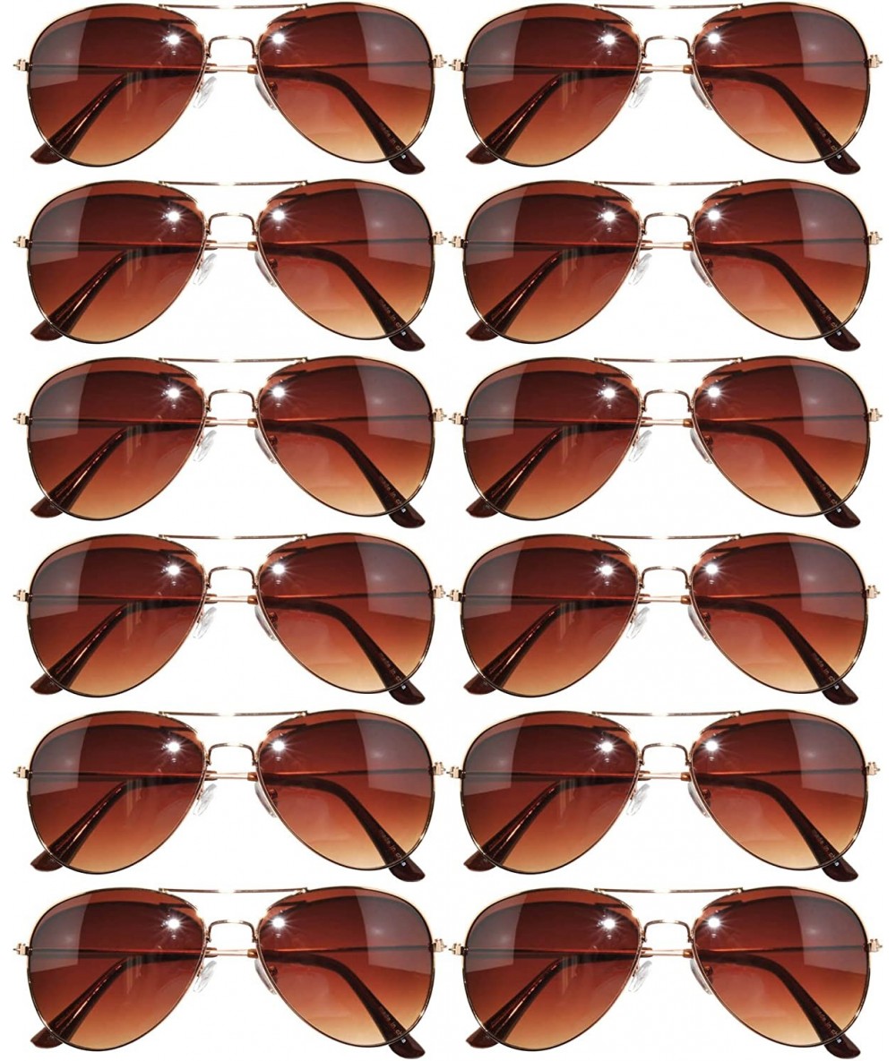 Aviator 12 Pairs Aviator Style Sunglasses Metal Gold- Silver- Black Frame Colored Mirror Lens OWL. - CS1846MX3QQ $48.34