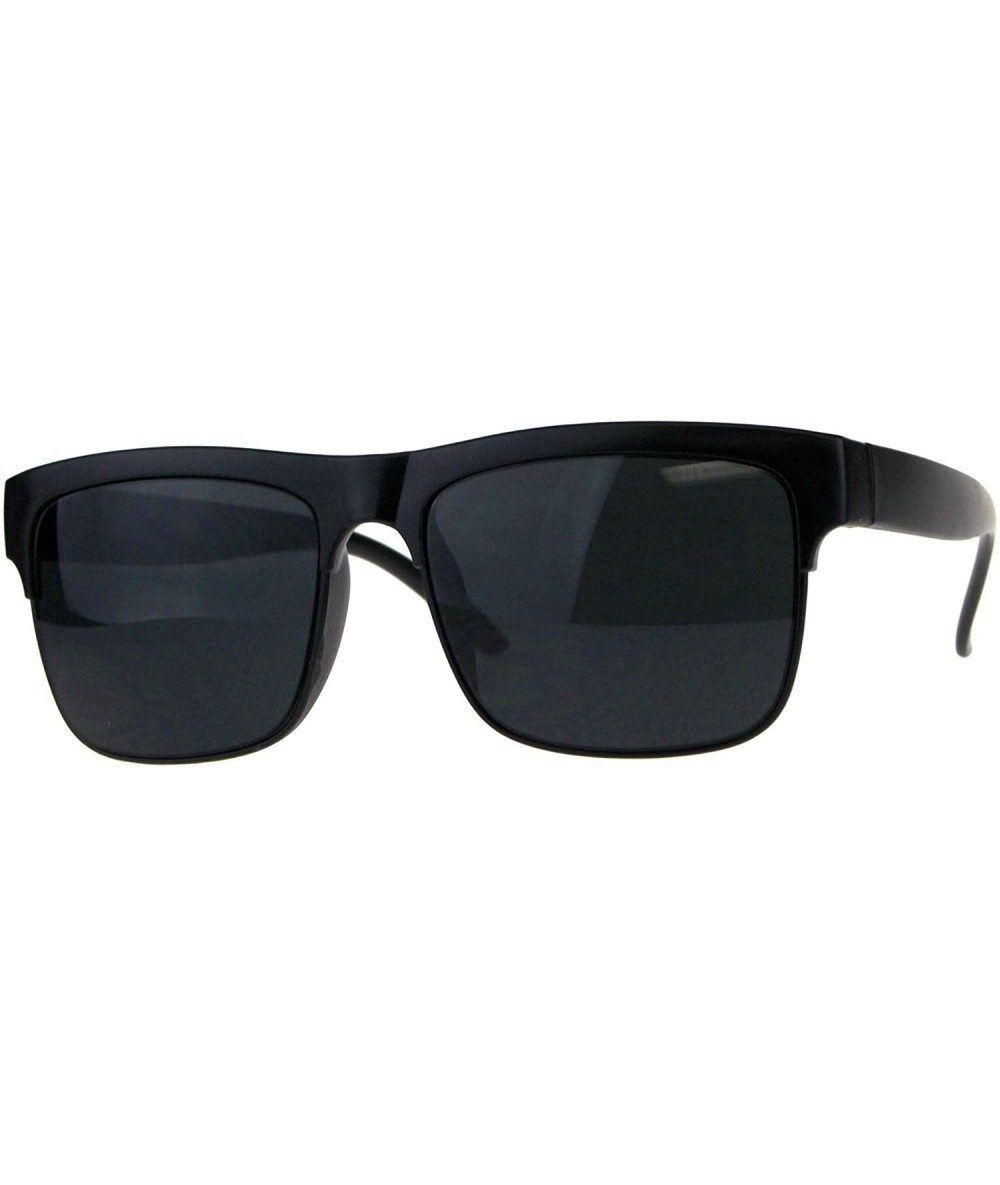 Rectangular Mens All Black Sunglasses Designer Style Rectangular Bold Top Shades - Matte Black - CL18IIIGUW5 $19.46