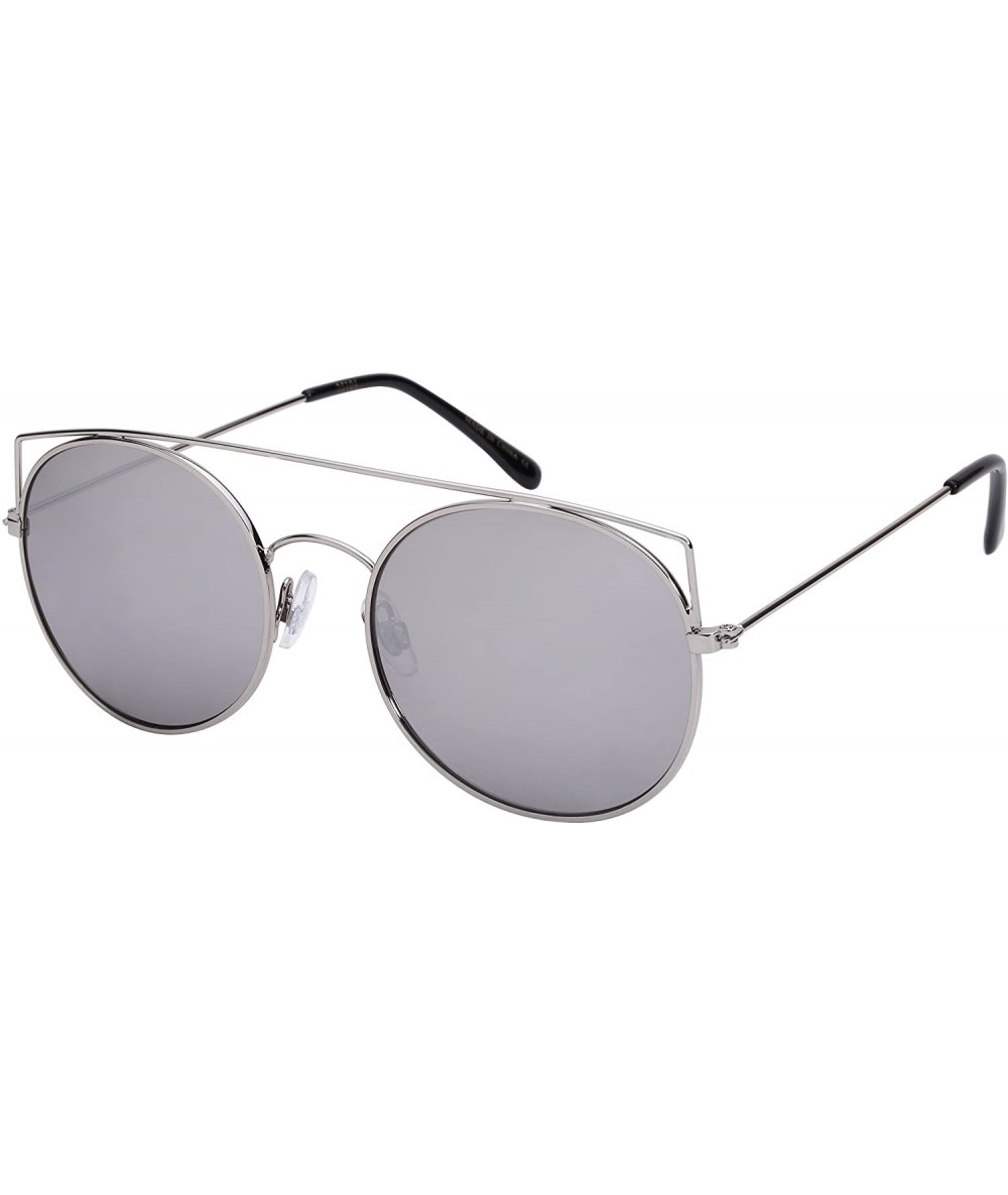 Aviator 2016 Fashion Sunglasses w/Pointed Brow Bar Color Mirror Lens 25104-REV - Silver/Mirrored Lens - CK12FNDF00F $19.89