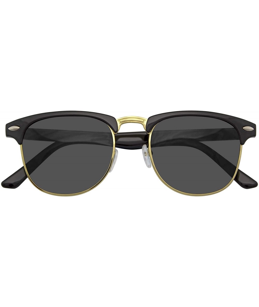 Rimless Vintage Inspired Classic Half Frame Horned Rim Sunglasses - Black Gold - CK11HUWAFJN $18.79