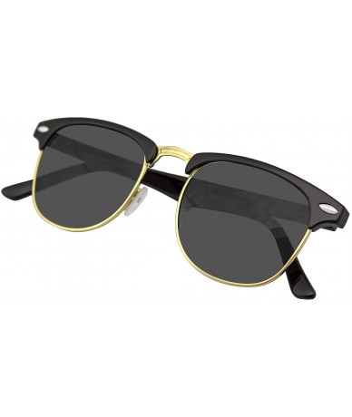 Rimless Vintage Inspired Classic Half Frame Horned Rim Sunglasses - Black Gold - CK11HUWAFJN $18.79