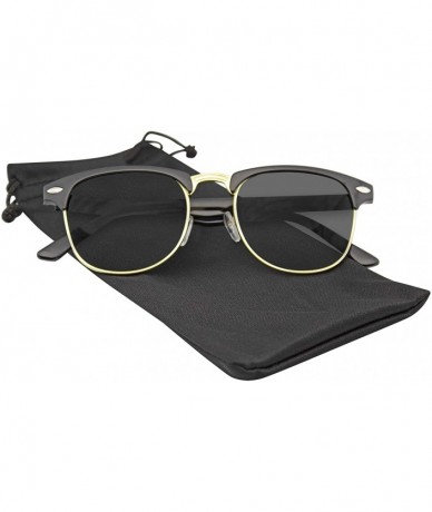 Rimless Vintage Inspired Classic Half Frame Horned Rim Sunglasses - Black Gold - CK11HUWAFJN $18.79