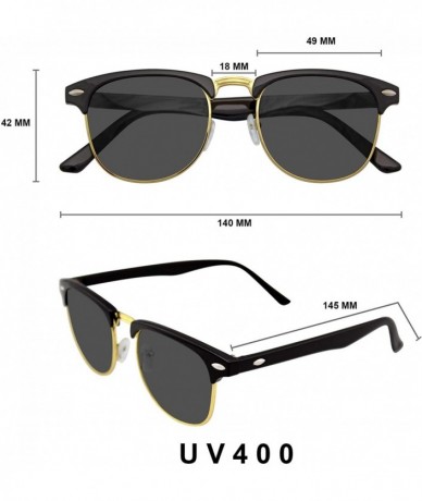 Rimless Vintage Inspired Classic Half Frame Horned Rim Sunglasses - Black Gold - CK11HUWAFJN $18.79