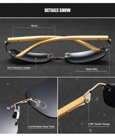 Rectangular Rimless Sunglasses for Men Wooden Bamboo Frame Driving Fishing UV Protection Vintage Retro Golden Frame - Brown -...