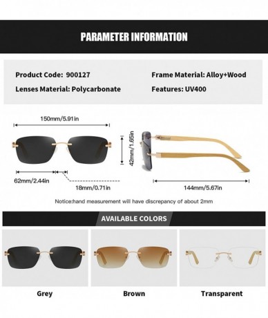 Rectangular Rimless Sunglasses for Men Wooden Bamboo Frame Driving Fishing UV Protection Vintage Retro Golden Frame - Brown -...