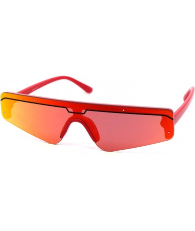 Shield Retro Futurism Flat Top Narrow Shield Plastic Sunglasses - Red Red Mirror - CP18X4RSAS8 $23.75