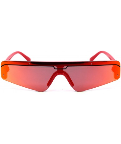 Shield Retro Futurism Flat Top Narrow Shield Plastic Sunglasses - Red Red Mirror - CP18X4RSAS8 $23.75