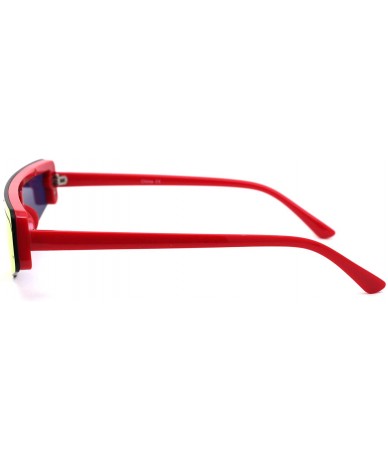 Shield Retro Futurism Flat Top Narrow Shield Plastic Sunglasses - Red Red Mirror - CP18X4RSAS8 $23.75