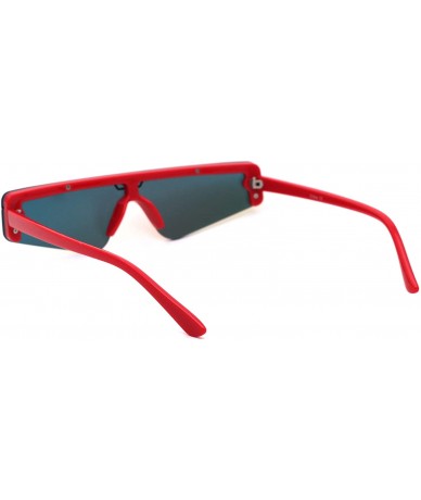 Shield Retro Futurism Flat Top Narrow Shield Plastic Sunglasses - Red Red Mirror - CP18X4RSAS8 $23.75