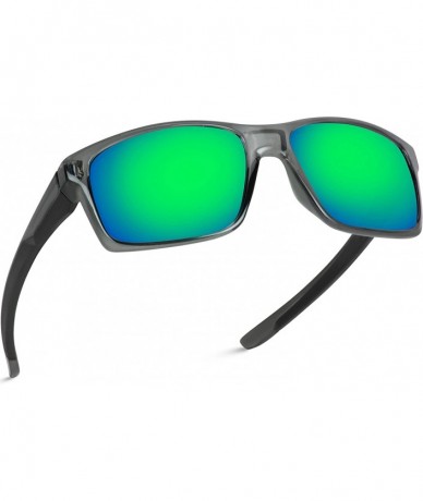 Sport Polarized Driving Sunglasses - Clear Black Frame/ Mirror Green Lens - C018IGKTK8G $27.50