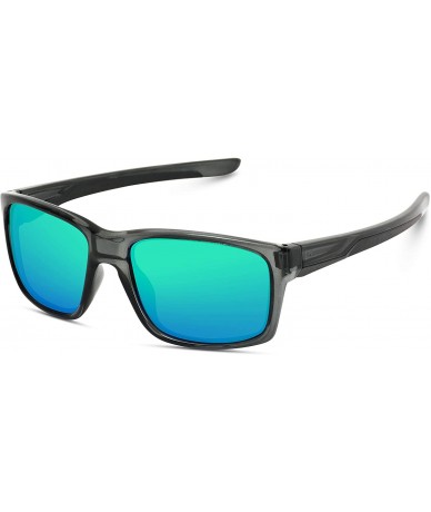 Sport Polarized Driving Sunglasses - Clear Black Frame/ Mirror Green Lens - C018IGKTK8G $27.50