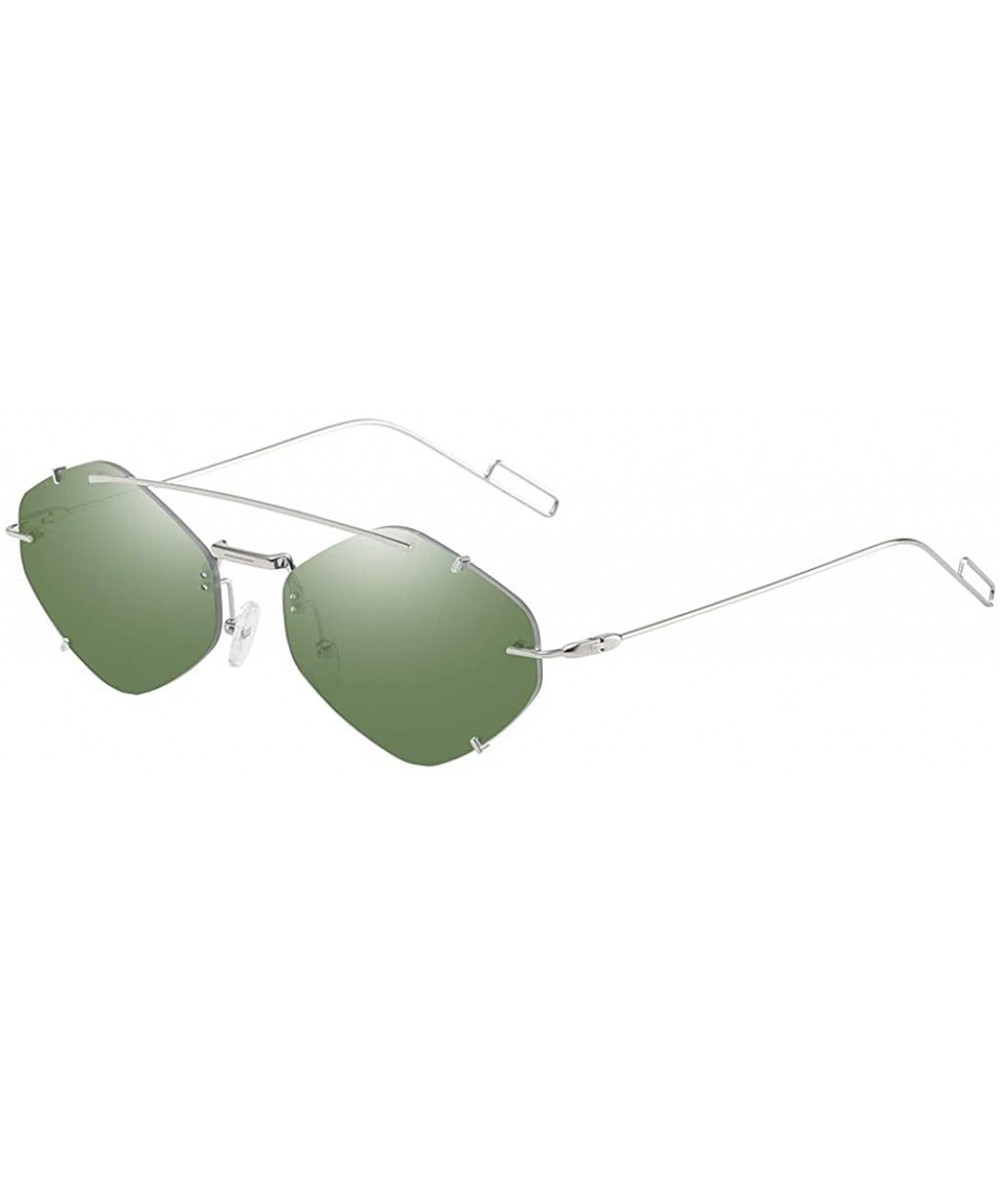 Oval UV Protection Sunglasses for Women Men Rimless frame Square Mirrored Lens Metal Frame Sunglass - Green - CS1902ODS4G $20.52