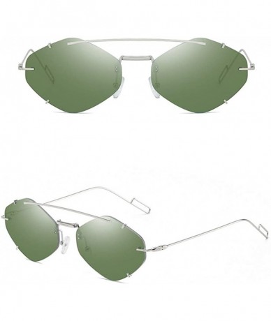 Oval UV Protection Sunglasses for Women Men Rimless frame Square Mirrored Lens Metal Frame Sunglass - Green - CS1902ODS4G $20.52