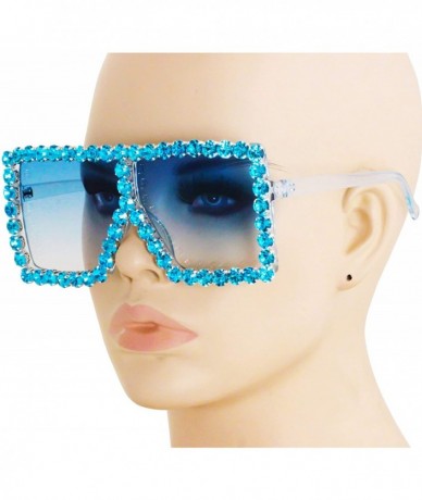 Aviator Oversized Exaggerated Flat Top Huge SHIELD Square Sunglasses Colorful Lenses Fashion Sunglasses - Blue Diamond - C418...