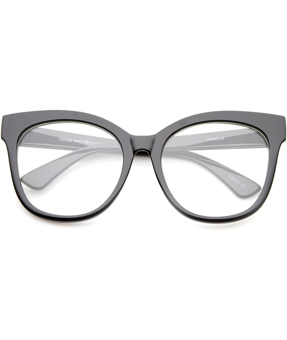 Oversized Women's Horn Rimmed Clear Flat Lens Oversize Cat Eye Glasses 57mm - Black / Clear - CI12LZRUV7Z $20.08