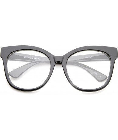 Oversized Women's Horn Rimmed Clear Flat Lens Oversize Cat Eye Glasses 57mm - Black / Clear - CI12LZRUV7Z $20.08