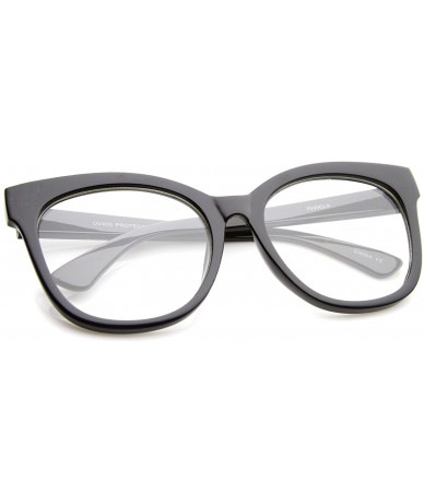 Oversized Women's Horn Rimmed Clear Flat Lens Oversize Cat Eye Glasses 57mm - Black / Clear - CI12LZRUV7Z $20.08