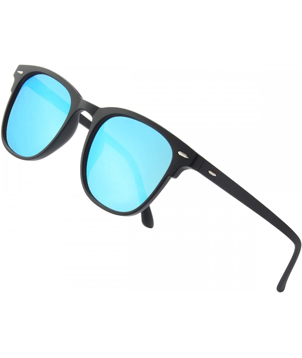 Square Polarized Sunglasses Lightweight Protection - Matte Blue /Mirrored /Gy1801 - C318Y6XU002 $16.40