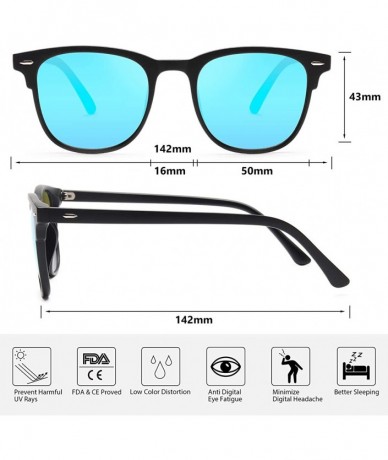 Square Polarized Sunglasses Lightweight Protection - Matte Blue /Mirrored /Gy1801 - C318Y6XU002 $16.40