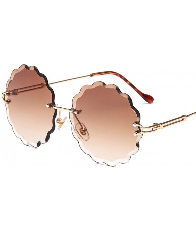 Rimless New Round Rimless Flower Sunglasses Metal Frame Sun Glasses Unique Decoration Eyewears - 5 - CP18W8X9QLW $44.61