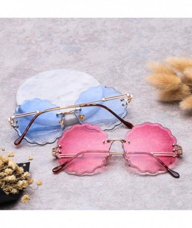 Rimless New Round Rimless Flower Sunglasses Metal Frame Sun Glasses Unique Decoration Eyewears - 5 - CP18W8X9QLW $44.61