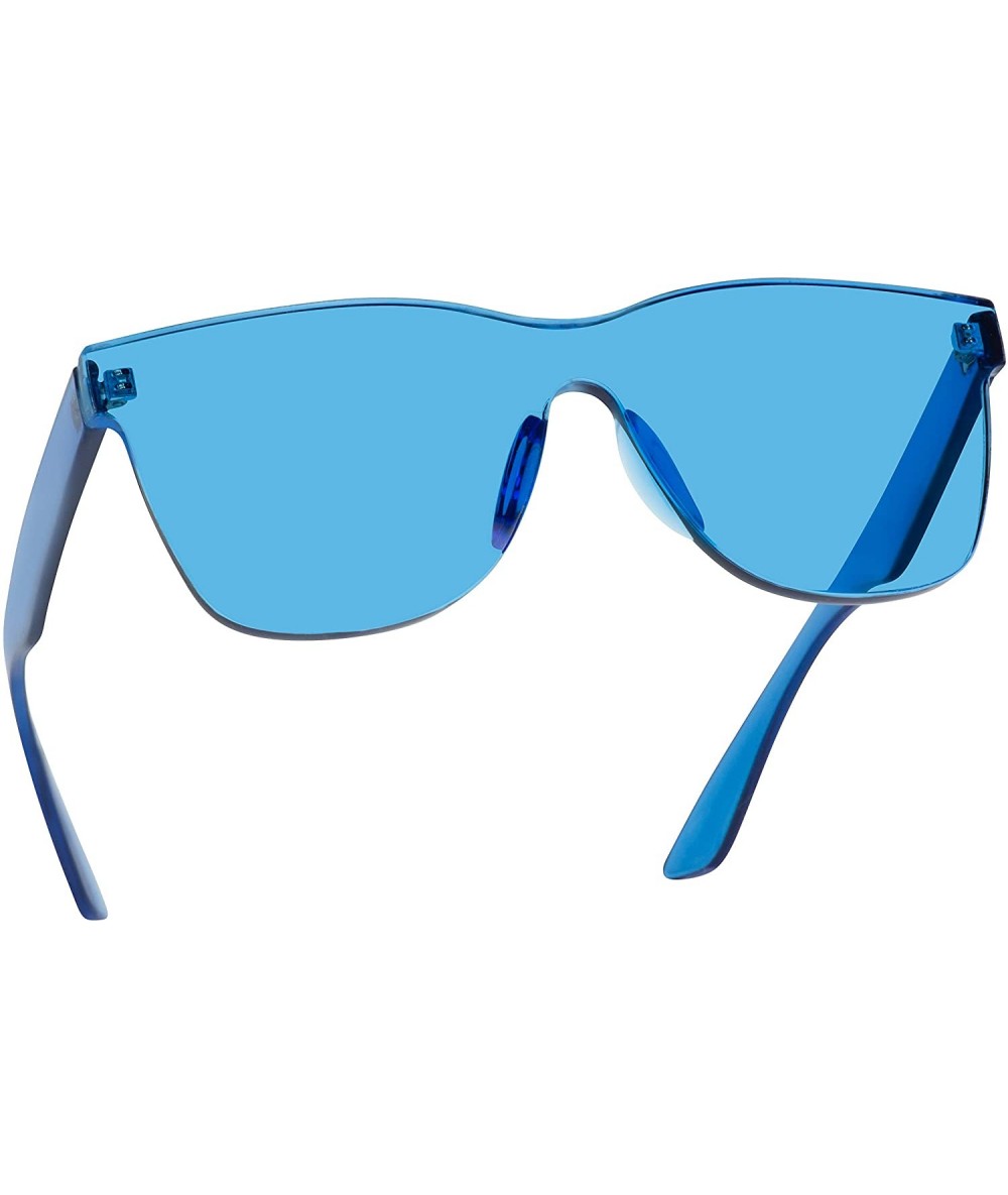 Rectangular Horn Rimmed Tinted Colorful Lens Rimless Sunglasses - Clear Blue Frame - CO18D8XITD0 $19.21