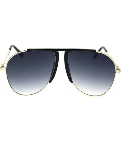 Oversized Retro Vintage Wiseguy Bridgeless Flat Top Mob Racer Sunglasses - Black Gold Smoke - CP18QA4EQ53 $27.46