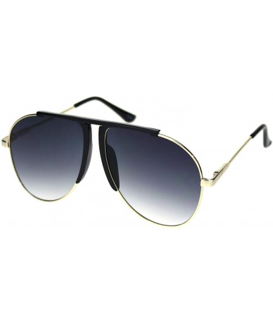 Oversized Retro Vintage Wiseguy Bridgeless Flat Top Mob Racer Sunglasses - Black Gold Smoke - CP18QA4EQ53 $27.46